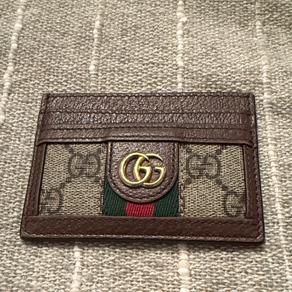 Gucci GG Supreme Ophidia Brown and Green Card Holder authintic Like New